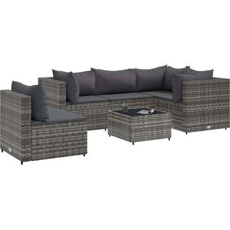 6-tlg. Garten-Lounge-Set mit Kissen Grau Poly Rattan vidaXL (1/5)