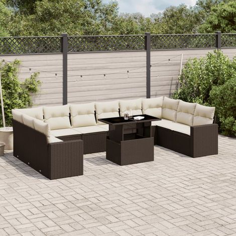 Set de sofás de jardín 11 pzas cojines ratán sintético marrón vidaXL (1/5)