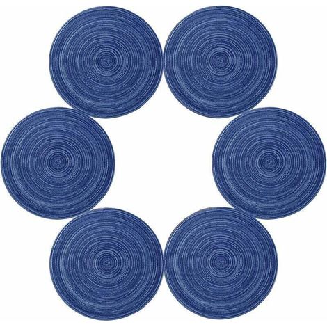 6er-Set waschbare, hitzebeständige, rutschfeste Tischsets aus geflochtener Baumwolle, 35 x 35 cm, rund (Rund, Blau) - Crezuo