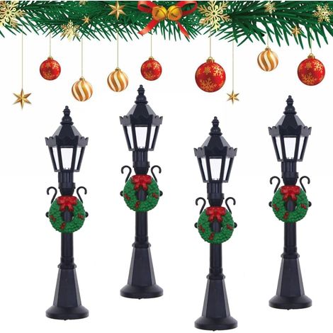 Mini lampadaires de Noël,4 PCS Modèle de Train de Chemin de Fer,Lampadaires d'extérieur pour Maison de Poupée,Micro Paysage,Accessoires de Jardin Noël (1/5)