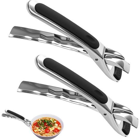 Juego 2 pinzas horno, mangos calor cuencos sartenes, antideslizante, acero inoxidable silicona, ideales servir platos calientes segura (1/5)
