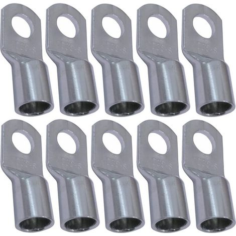 Set di 10 connettori elettrici con occhiello tubolare – occhiello – Ø 8 mm – non isolato – per conduttori da 35 mm² – connettore per cavi elettrici – serraggio – color argento – Crezuo