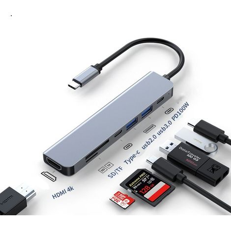 Adaptateur USB C, Hub USB C HDMI 4K, PD 100W Multiport 7-en-1 (1/4)