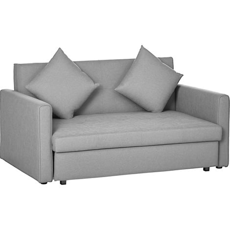 HOMCOM Convertible 2 Seater Sofa Bed with 2 Cushions Storage for Living Room Light Grey