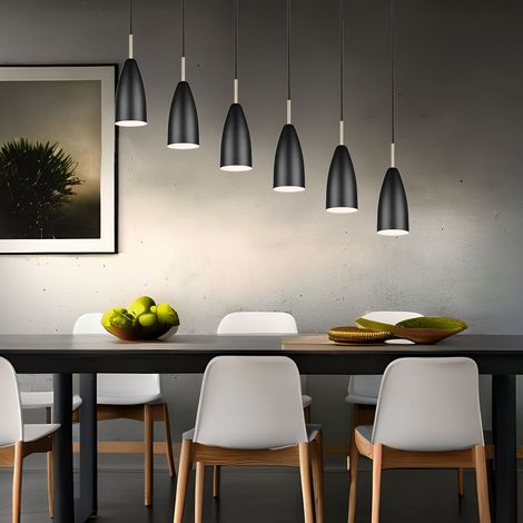 Lampada per sala da pranzo, a sospensione Lampada a sospensione, nera Lampada a sospensione Regolabile in altezza, metallo, 6 prese E14, LxPxA 90x9x150 cm