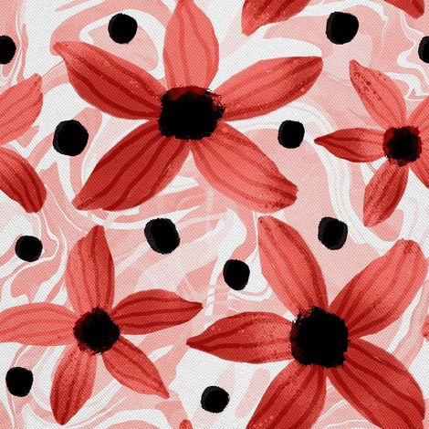Outdoor dekostoffe oxford - Motiv Blumen mit schwarzen Punkten (1/5)