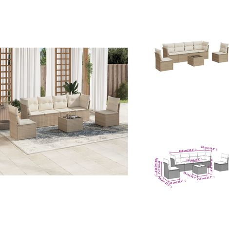 Salon de jardin avec coussins 7 pcs beige résine tressée - Ensemble Salon De Jardin - Mobilier De Jardin - Salon D'extérieur - Résine Tressée - Rotin Synthétique (1/3)