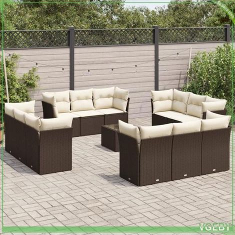 Salon de jardin - FAF7291712419096 - Résine tressée marron - Modulaire avec rangement - Coussins déhoussables (1/3)
