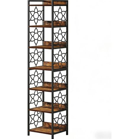 Libreria angolare a 7 ripiani in MDF e metallo, nero e marrone rustico (1/5)