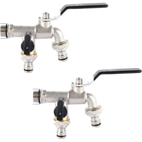 Lot de 2 Robinet antigel d'extérieur pour cour de jardin une entrée et deux sorties Robinet à double usage en cuivre à grand débit pour chasse d'eau extérieure robinet de calibre 3/4 pouces de haute q (1/2)