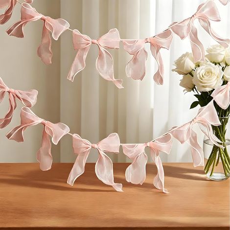 Guirlande d'anniversaire avec 12 nœuds en Tulle Rose, bannière d'anniversaire avec nœud en Tulle Rose, nœud décoratif pour fête, Guirlande de Mariage, Articles de fête, décoration de Mariage (1/5)