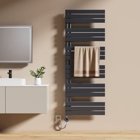 EMKE Elektrischer Badheizkörper 160 x 60 cm 1000 W Anthrazit Handtuchwärmer mit WiFi Tuya App-Steuerung IPX4 4 Modi