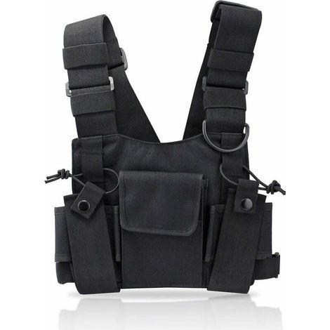 Radio Talkie walkie Poche de Poitrine, Sacs Harnais Sacs à Dos en Nylon Pack Holster Radios bidirectionnelles Carry Case Holder Bandoulière Réglable pour Police, Atelier de Production, (1/5)