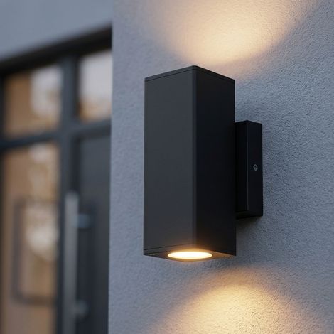 Applique extérieure anthracite Lampe de façade 2 flammes Lampe de porte d'entrée Applique de jardin, acier inoxydable plastique, 2x GU10, LxHxP 7,6x18,6x9,9 cm (1/5)