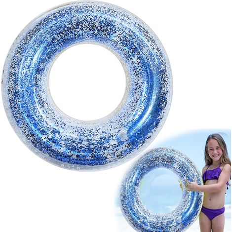 Bouée gonflable bleue à paillettes - PVC transparent - pour adultes - Piscine, plage et sable - Fête (1/4)