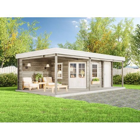 Alpholz Gartenhaus Johanna Plus Gartenhaus aus Holz, Holzhaus mit 40 mm Wandstärke inklusive Terrasse inklusive Schleppdach, Blockbohlenhaus mit Montagematerial (1/4)