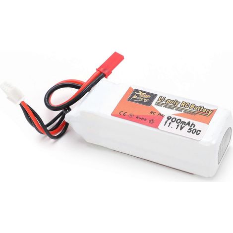 Batterie LiPo rechargeable 11,1 V 900 mAh 50C avec connecteur JST pour voitures, bateaux et hélicoptères radiocommandés (1/4)