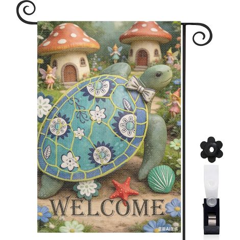Drapeau de jardin tortue et étoile de mer rouge 30 x 45 cm décoration extérieure et cour (1/4)