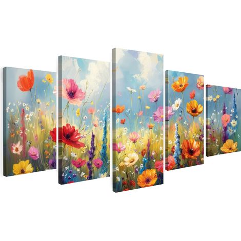 MULTI-PANEL WALL ART Set of 5 Flowers - Spring - Colorful - Summery 100x50 cm (1/5)