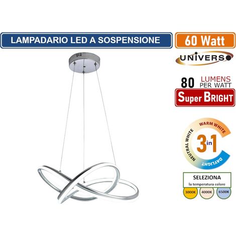 LAMPADARIO SMD LEDA SOSPENSIONE DESIGN INTRECCIATO CON FINITURA CROMATA 60W CCT 3 IN 1 TEMPERATURA LUCE SELEZIONABILE 3000K - 4000K - 6500K (1/4)