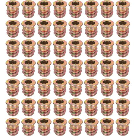 Lot de 58 écrous filetés M6 x 12 mm pour bois – Vis en acier au carbone pour meubles – Écrous de fixation (1/5)
