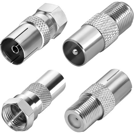4 Pièces Adaptateur d'Antenne TV F Mâle vers Femelle, Adaptateur Coaxial TV, Connecteurs RF Mâle/Femelle en Laiton Nickelé, Convertisseur Câble Satellite TNT, Raccord Antenne Murale, Modem Routeur (1/5)