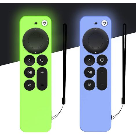 2 PCS Etui en Silicone pour télécommande TV 4K 2021, Housse de Protection intégrale Antichoc Durable et Soyeux pour télécommande Siri 6e Gen avec Corde Anti-Perte (Bleu Lueur+Vert Lueur) (1/5)