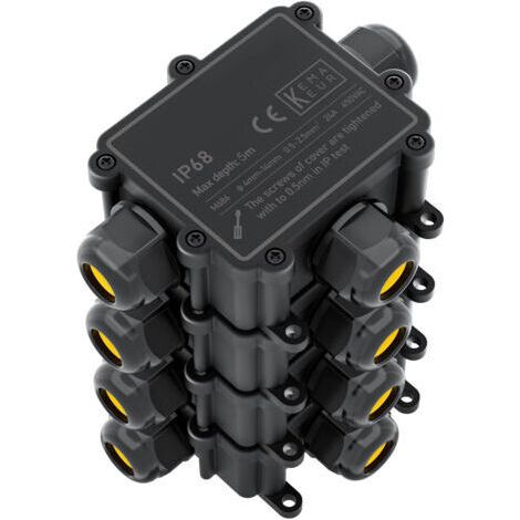 FENOPLASTICABoîte de dérivation étanche IP68 Boîtier de raccordement électrique 3 voies pour câbles Ø4-14mm Résistant aux UV et à la corrosion Lot de 4 (1/5)