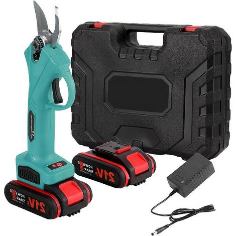 Sécateur professionnel sans fil 21 V batterie longue durée outil de jardinage avec verrouillage de sécurité lame en acier tranchante bleu (1/5)