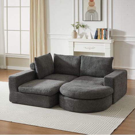 Modulares Sofa mit Chaiselongue grau in Chenille mit wechselbarer Liegeposition und ohne Montage (1/5)