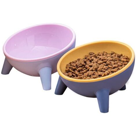 Gamelle Chat Surélevée pour,Gamelle pour Chat avec Angle d'inclinaison de 15°,Fournir de la Nourriture et de l'eau aux Chats et aux Chiots (Rose+Jaune)