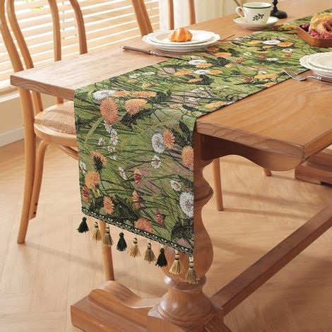 Manteles，caminos de mesa y posavasos de algodón y lino，caminos de mesa tejidos con borlas，caminos de mesa jacquard de algodón y lino de 30x183 cm (1/5)