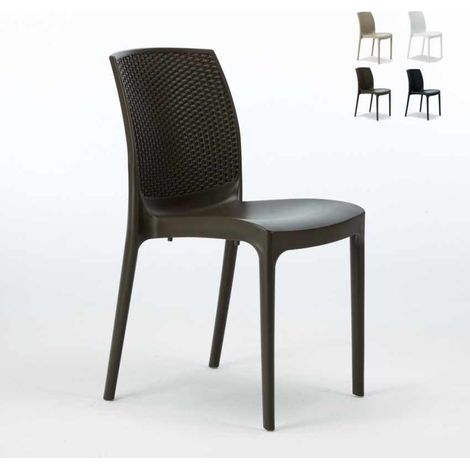 Grand Soleil – Chaise de jardin empilable en poly-rotin – Structure robuste pour cafés et piscines – Dimensions 56x46x84 cm – Poids 3,4 kg