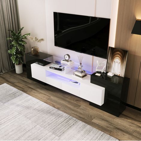 Mueble TV diseño de armario bajo combinación de colores blanco y negro de alto brillo LED elegante panel de vidrio 200x35x60 cm (1/5)