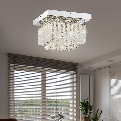 Deckenlampe Deckenleuchte Glasschirm 1-Flammig Esszimmer Glasstäbe Beleuchtung mit Glaskristallen, Metall chrom, 1x LED 12W 840lm neutralweiß, L 25 cm