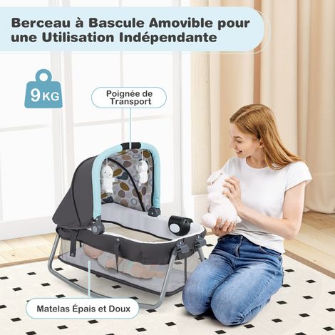 Lit Parapluie Pliant Parc de Jeu Portable avec Berceau à Bascule & Table à Langer Barre de Jouets Boîte à Musique & Sac de Transport Bleu (1/3)