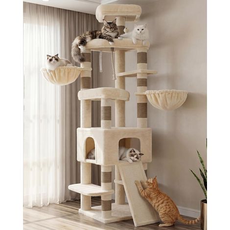 Arbre à Chat 210 cm, Tour XXL avec Grande Planche Griffoir HCT063MJ (1/5)