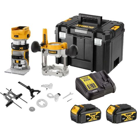DeWalt DCW604M2 18V Router Trimmer Set with 2 x 4Ah Batteries, Charger and Tstak VI Case