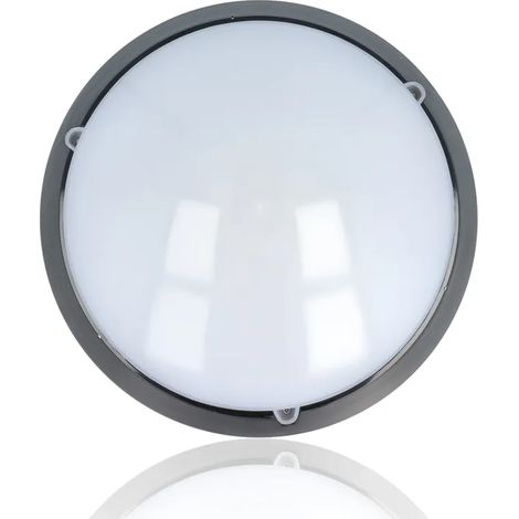 Plafoniera LED tonda da esterno con rilevatore di presenza diam.295mm, 16W, 220Vac, Luce Naturale, Nera (1/4)