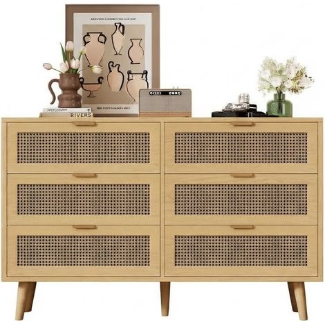 ELVMI Cassettiera con 6 Cassetti e Maniglie in Metallo, per Camera o Soggiorno, in Truciolare, 120 x 40 x 76.5 cm, Rovere (1/5)