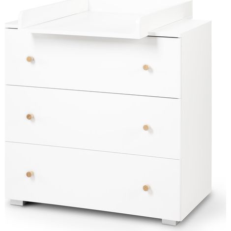 Ac-Deco – Commode bébé avec plan à langer amovible – 3 tiroirs – Dimensions L 80 x P 48 x H 81 cm – Fabriquée en pin et bois aggloméré