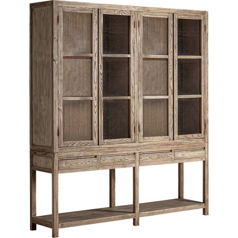 Vitrine en bois d'orme finition vieilli style colonial élégant - Brun clair finition vieilli (1/5)