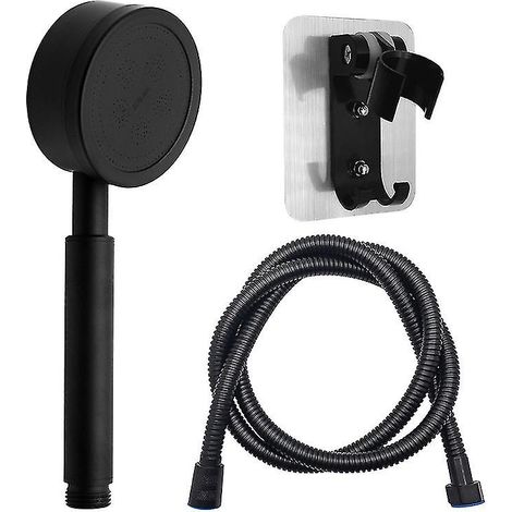 Pommeau de douche avec flexible et douchette, diamètre 80 mm, longueur 1,5 m, acier inoxydable noir (1/5)