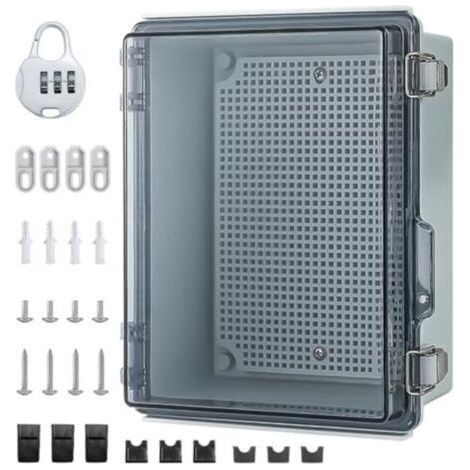 Coffret Electrique Etanche Exterieur,Boitier Etanche IP65, ABS BoîTe de Jonction,Boite Etanche Electrique Exterieur avec Accessoires De Montage Mural Et Serrure (230 165 120mm) (1/4)