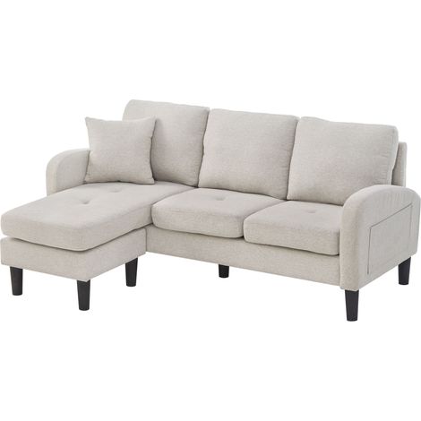 Canapé d'angle en L modulaire 3 places avec chaise longue, tissu coton-lin respirant, pieds en plastique, 166 x 118 x 77 cm (1/5)