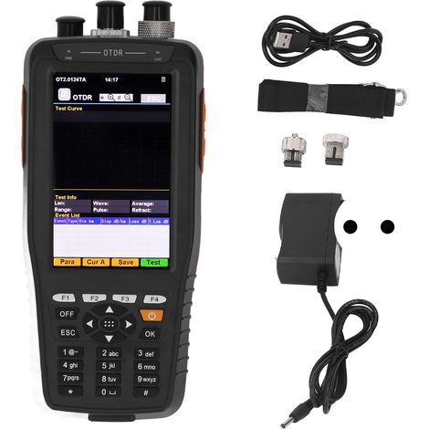 Testeur de fibre optique OTDR 4-en-1, réflectomètre 0-60 km, écran 10 cm, prise UE 100-240 V, appareil de mesure de câble optique (1/5)