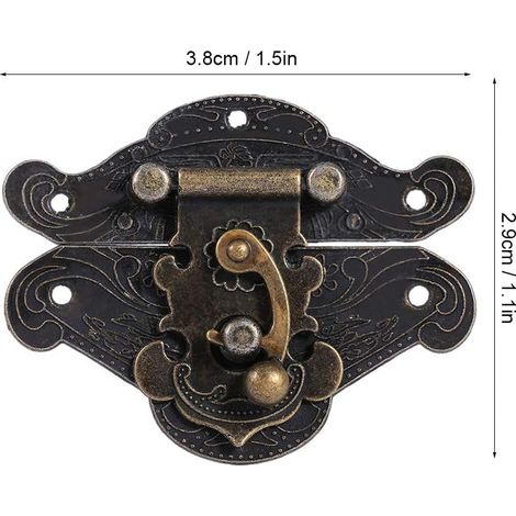 Verrous vintage antique gaufrage Moraillon Loquet Serrure Fermoir avec vis pour décoratifs Cabinet armoire Boîte à bijoux boîte cadeau valise ou meuble Couleur bronze 3.82.9cm 2pcs (1/4)