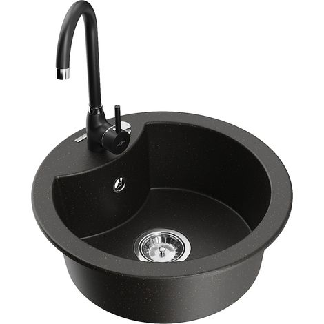 Mexen Diego fregadero de granito de 1 seno con grifo de cocina Telma, negro/dorado - 6512-75-670200-70 (1/5)