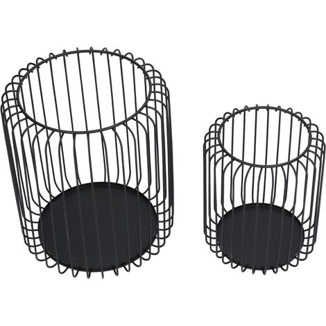 Lot de 2 Bougeoirs Cage Cylindrique Noir Mat Métal Moderne, Porte-Bougie Oiseau pour Décoration Café Table Cheminée (1/5)