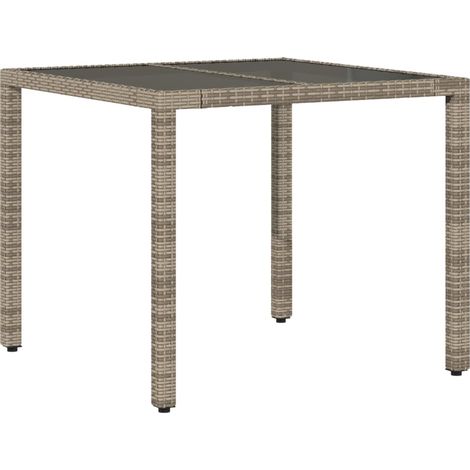 Table de jardin dessus en verre Gris 90x90x75 Résine tressée (1/5)